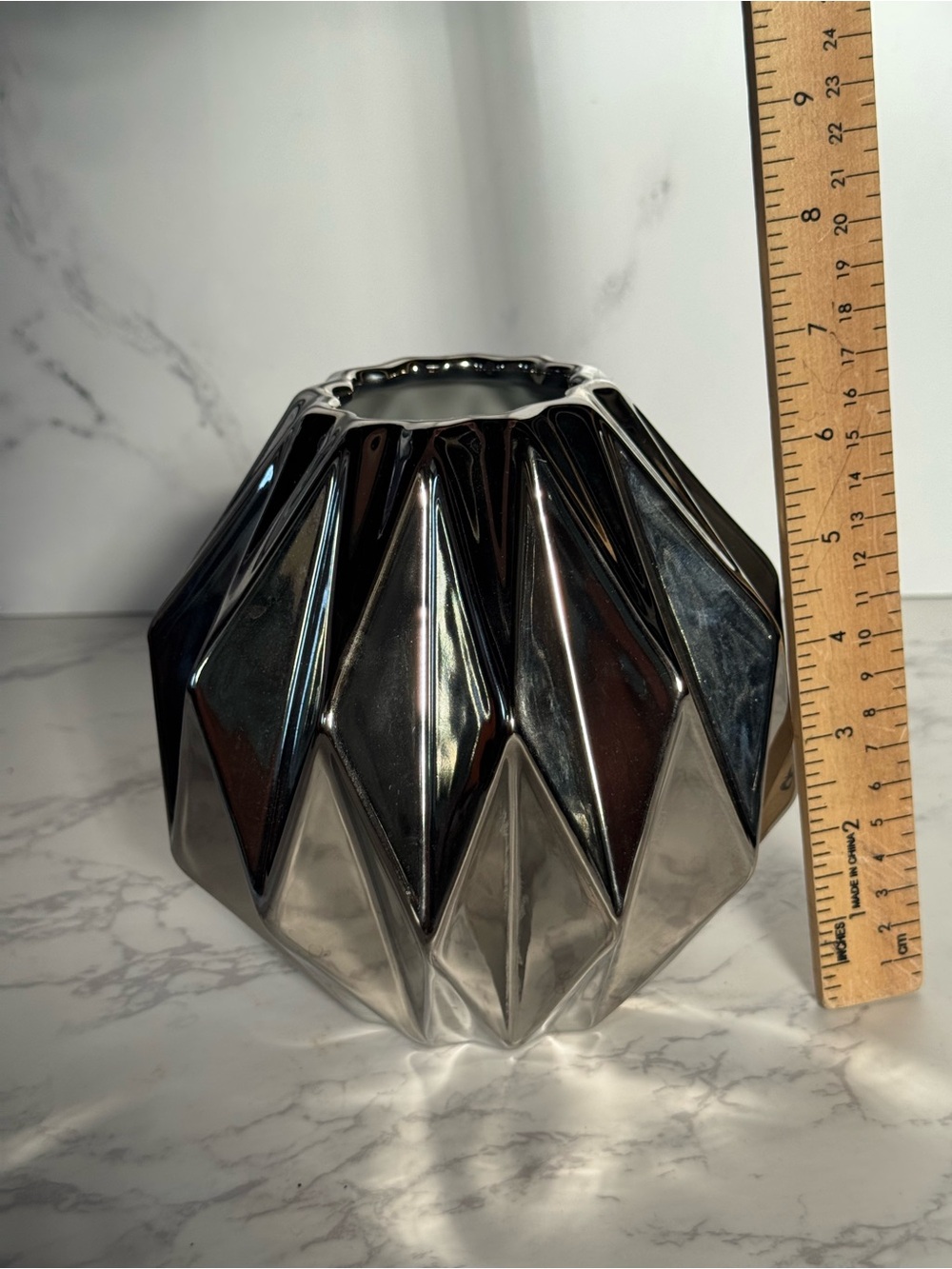 CB2 Black and Silver Faceted Ceramic Vase - Picture 4 of 5